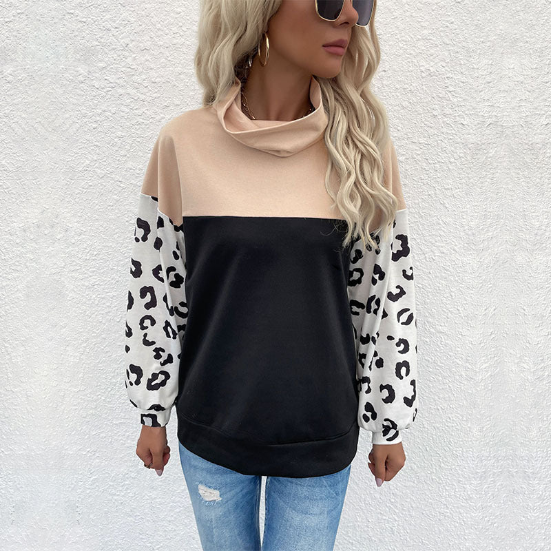 Damen modischer Sweatpullover mit animalischem Print und hohem Kragen Drune