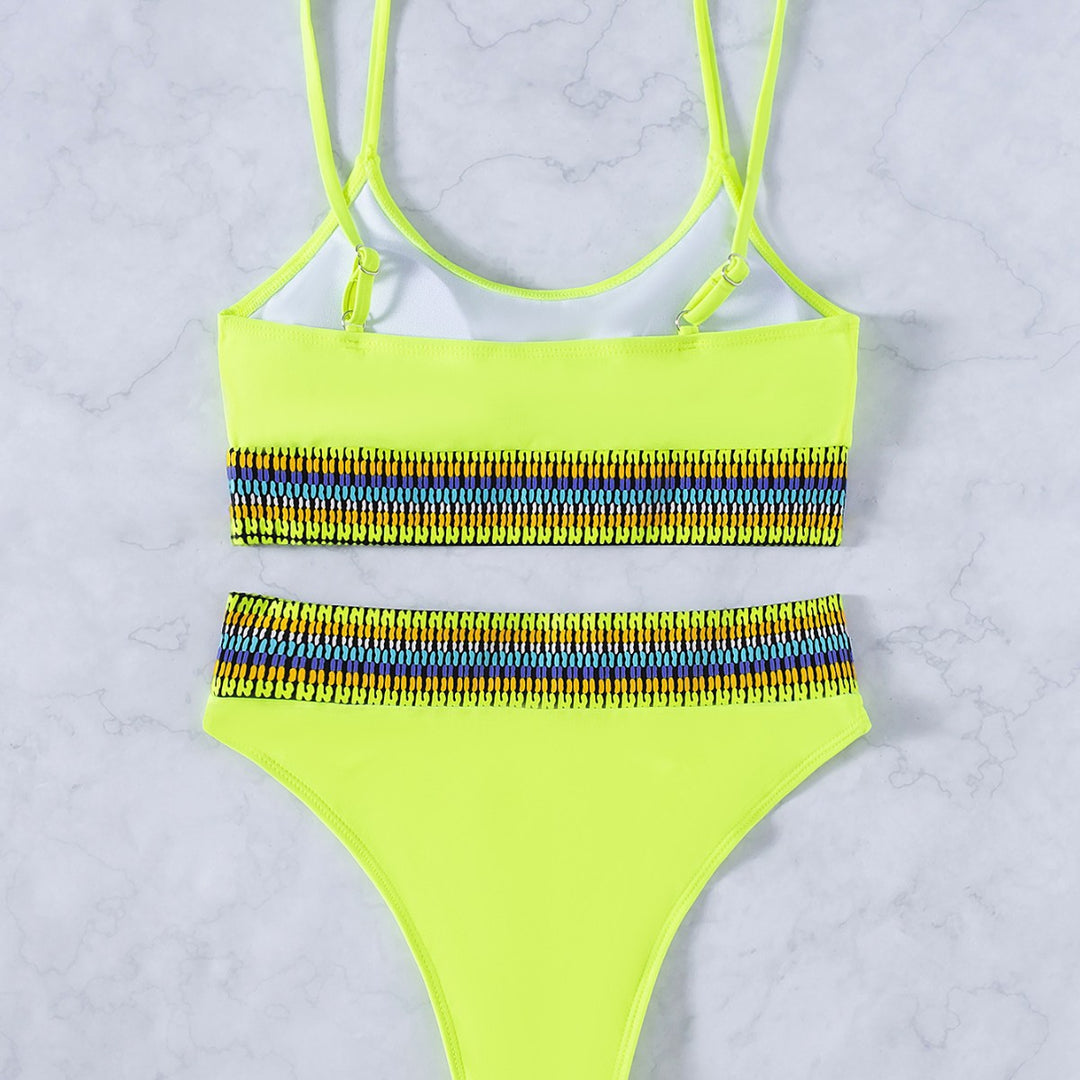 Damen Hochtaillierter Bikini mit sportlichem Design und buntem Bund Drune
