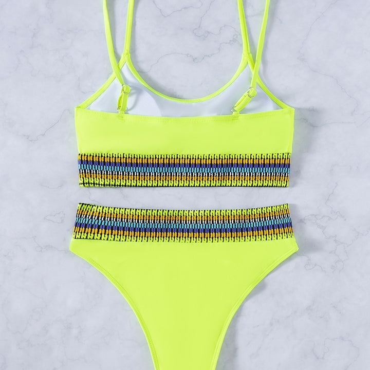 Damen Hochtaillierter Bikini mit sportlichem Design und buntem Bund Drune