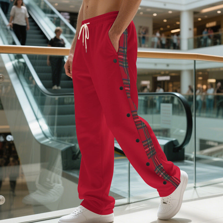 Herren nan Sweatpants mit seitlichem Karostreifen, Druckknopfleiste und Kordelzug Drune