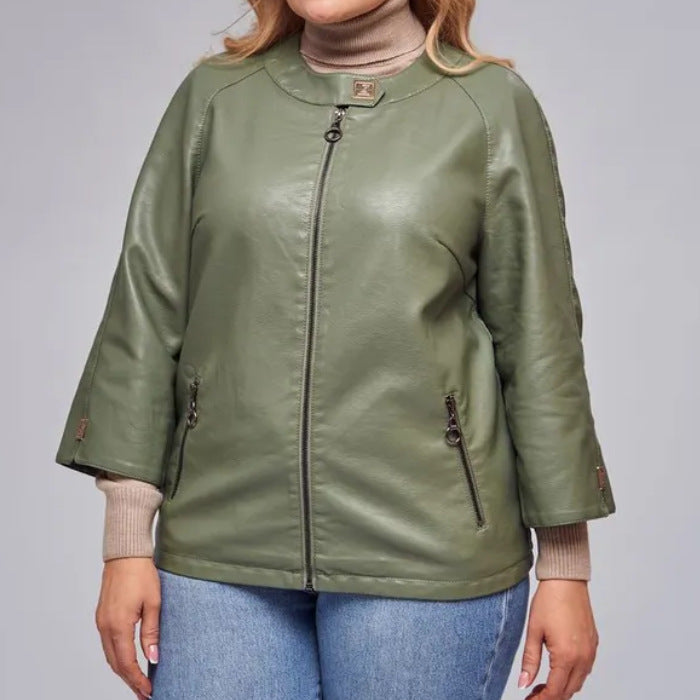 Damen modische Kunstlederjacke mit einzigartigem Schnitt Drune