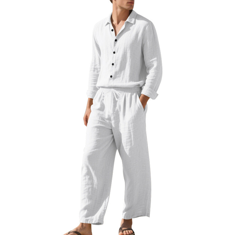 Herren nan leichtes Leinen-Freizeitset mit Hemd und weiten Hosen Drune