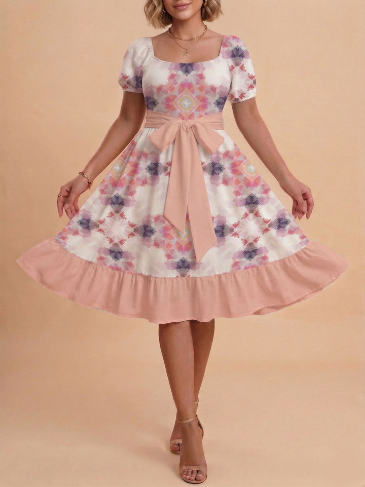Damen Midikleid mit verspieltem Druck und tailliertem Schnitt Drune