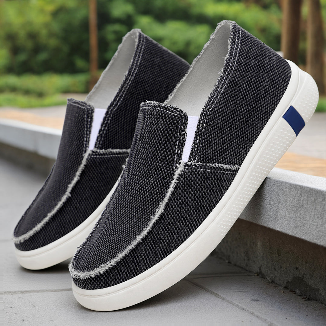Herren nan lässiger Canvas-Slip-On mit ausgefranster Kante, elastischem Einsatz und griffiger Gummilaufsohle Drune