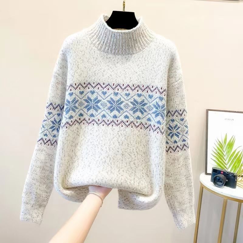 Damen kuscheliger Rollkragenpullover mit nordischem Muster Drune
