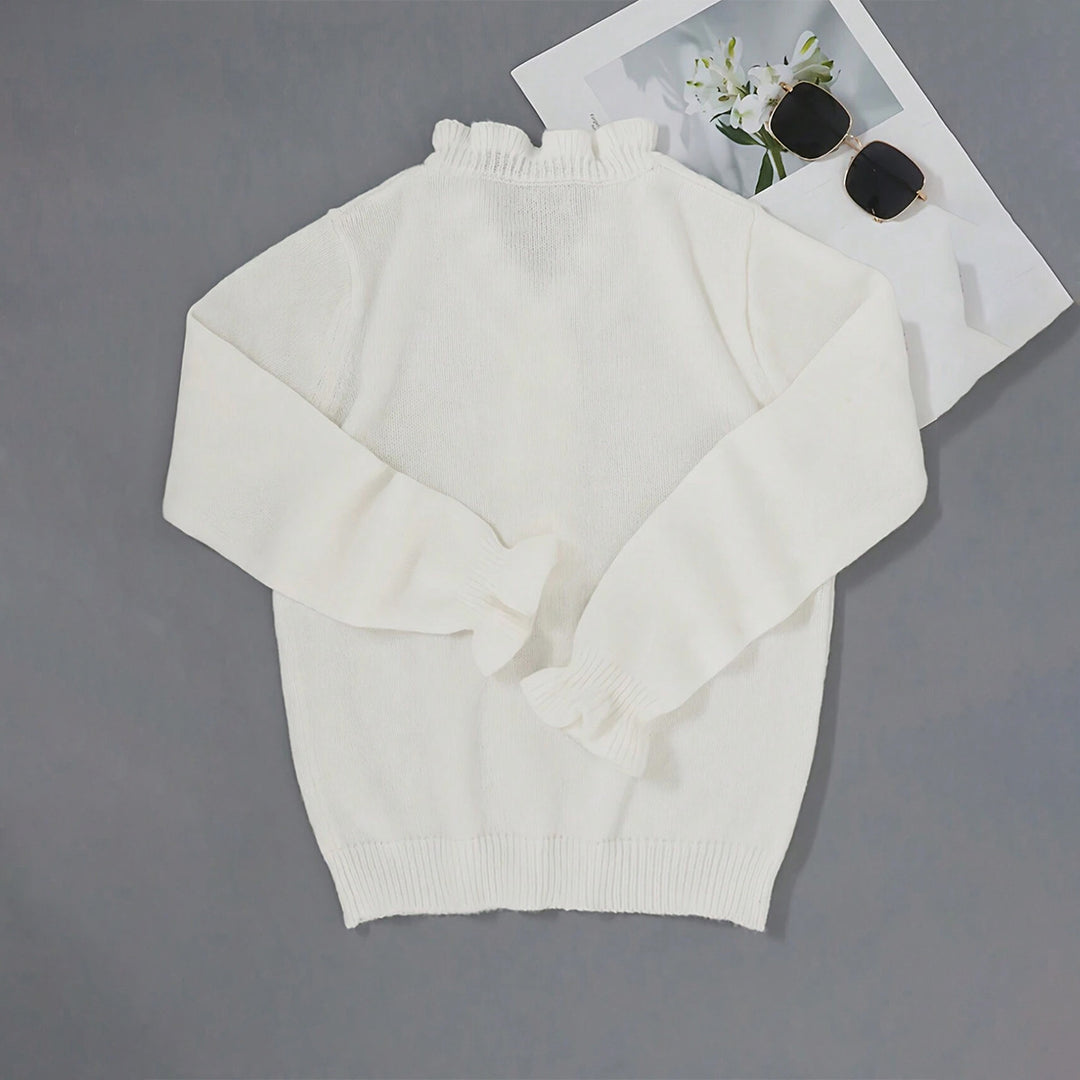 Damen Strickpullover mit Rüschendetails und perlenverzierten Knöpfen Drune