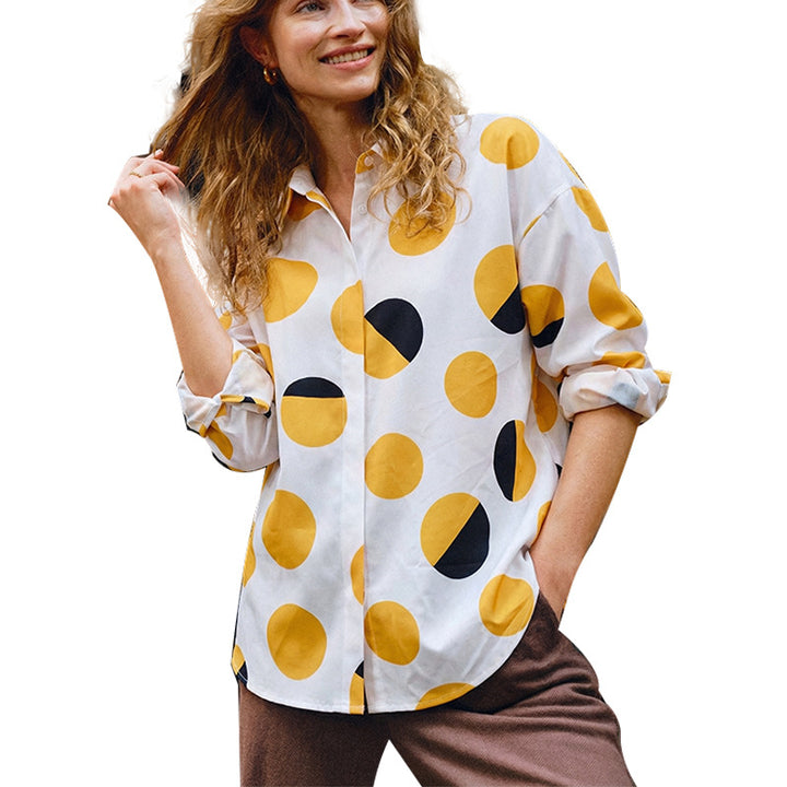 Damen elegante Bluse mit auffälligem Punkte-Design und klassischen Ärmel Drune