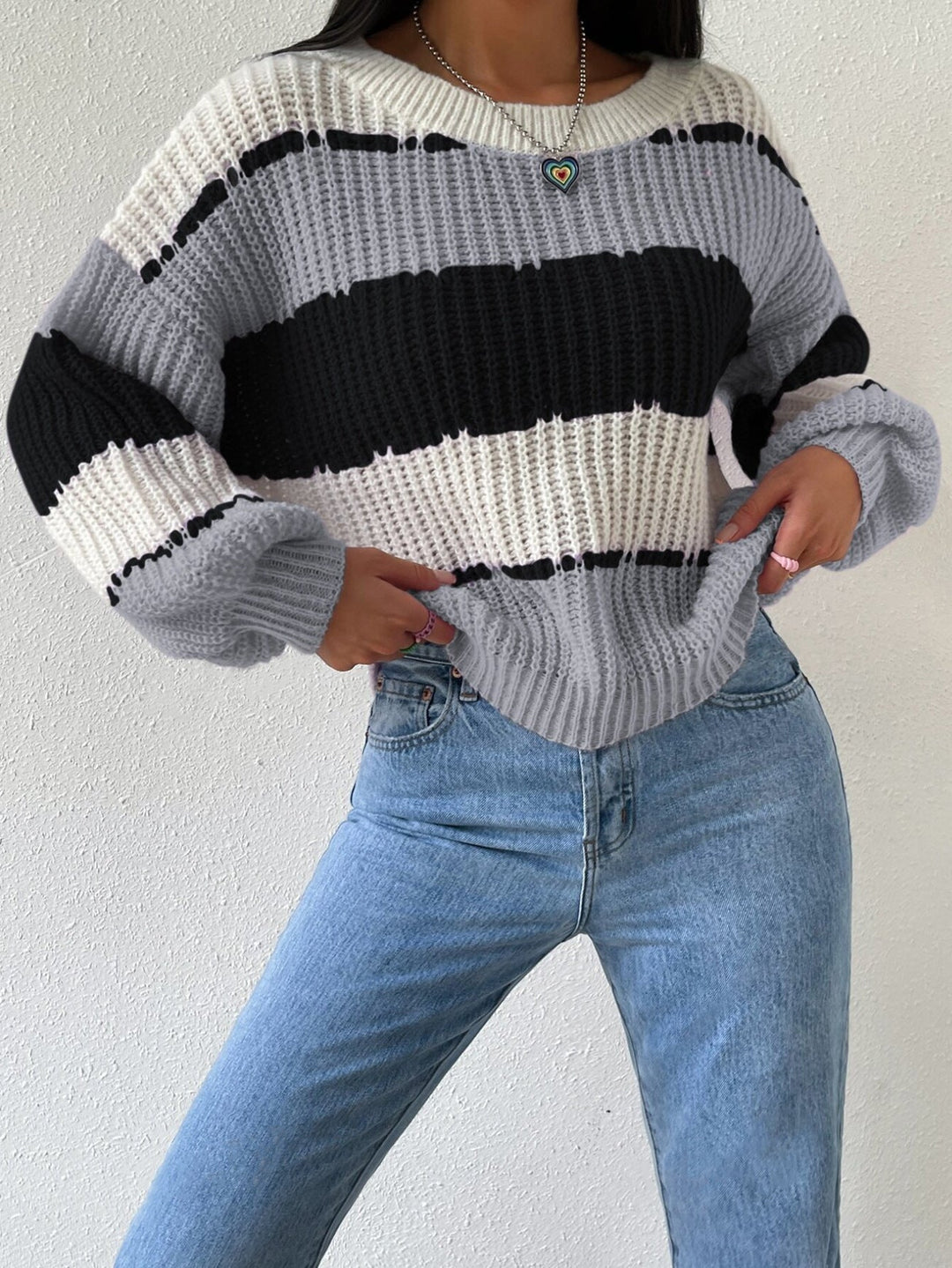 Drune | Pullover Pullover Grobstrick Übergröße Fit Langarm Freizeit Crew Neck