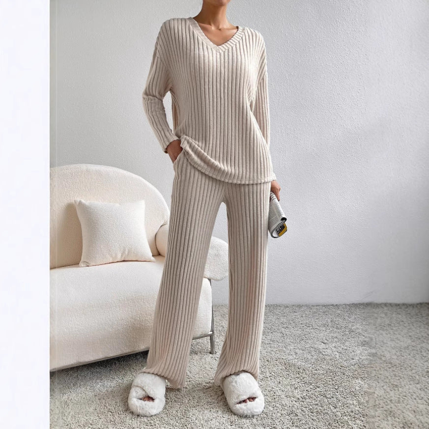 Damen Lässiges Strick-Lounge-Set aus weichem, geripptem Material Drune