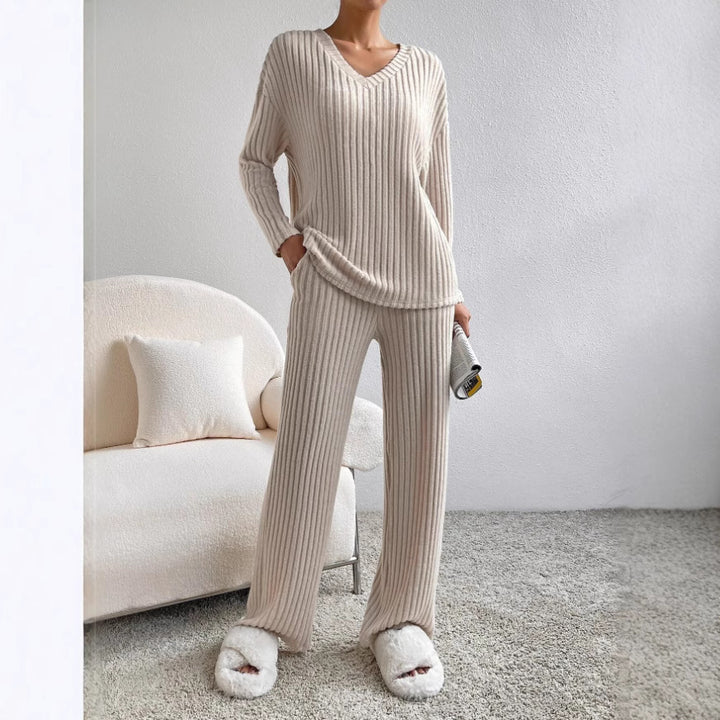 Damen Lässiges Strick-Lounge-Set aus weichem, geripptem Material Drune