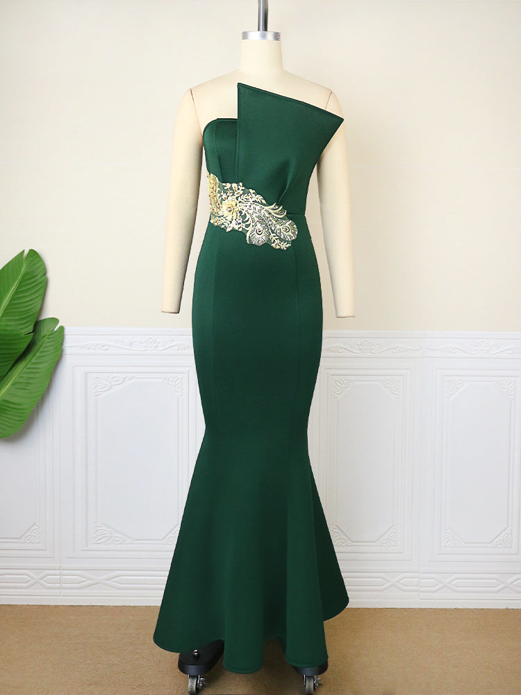 Damen elegantes Abendkleid mit asymmetrischem Design und kunstvoller Stickerei Drune