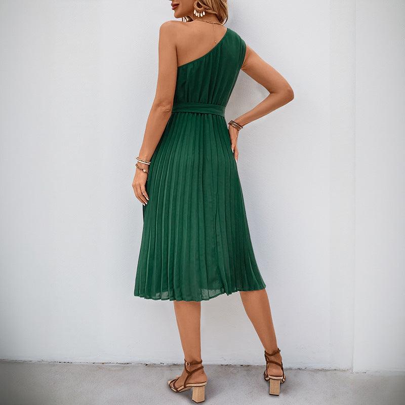 Damen Plissee-Kleid mit Taillengürtel und elegantem V-Ausschnitt Drune