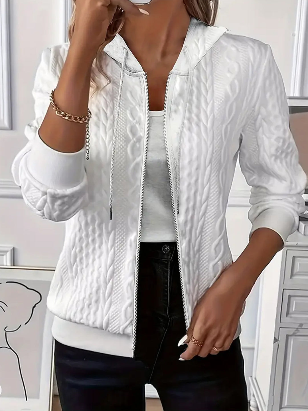 Damen Sportliche Strickjacke mit Kapuze Drune
