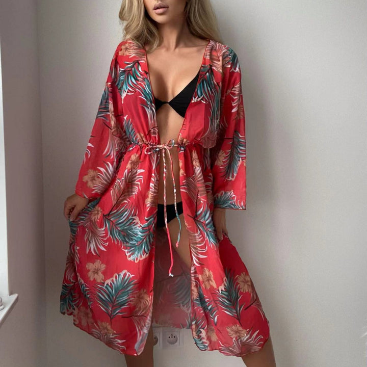 Damen luftiger Strandkimono mit floralen Motiven Drune