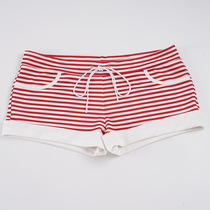 Damen Strandshorts mit modernem Streifenmuster und elastischem Bund Drune