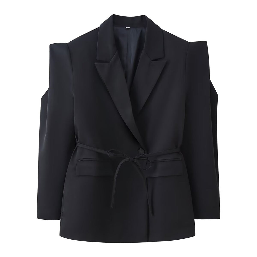 Damen nan taillierter Blazer mit Bindegürtel, Reverskragen und Schulterpolstern Drune