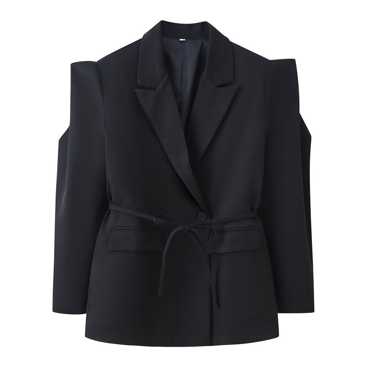 Damen nan taillierter Blazer mit Bindegürtel, Reverskragen und Schulterpolstern Drune