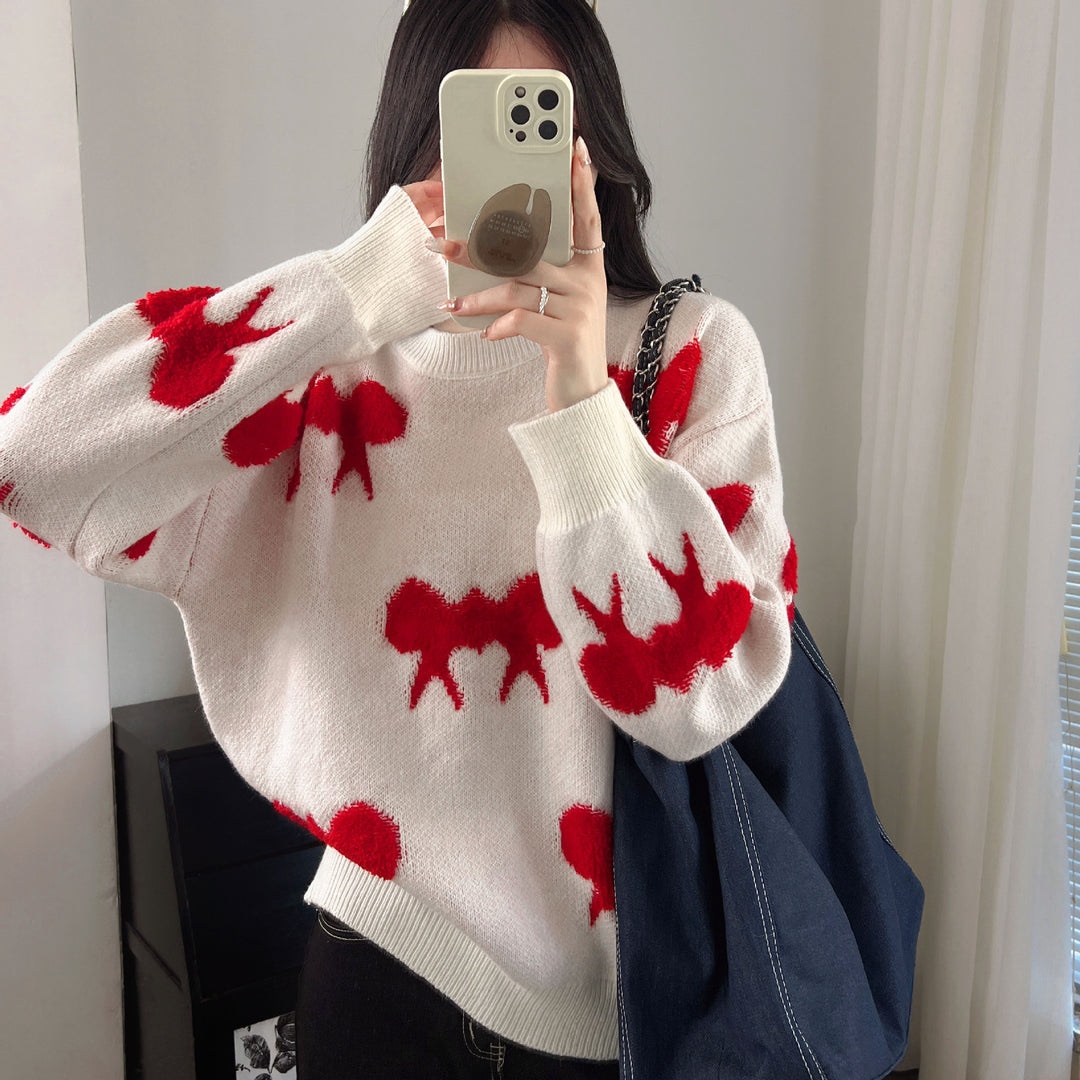 Damen Kuscheliger Strickpullover mit verspieltem Schleifenmotiv Drune
