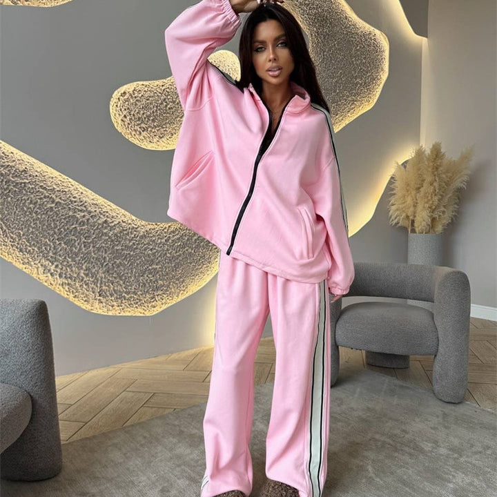 Damen sportliches Fleece-Jogging-Set mit hohen Seitenschlitzen Drune
