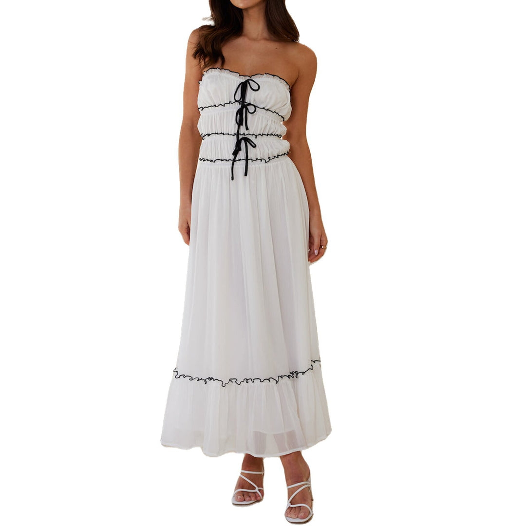 Damen Maxikleid mit dekorativen Rüschendetails und verstellbarem Bindegürtel Drune