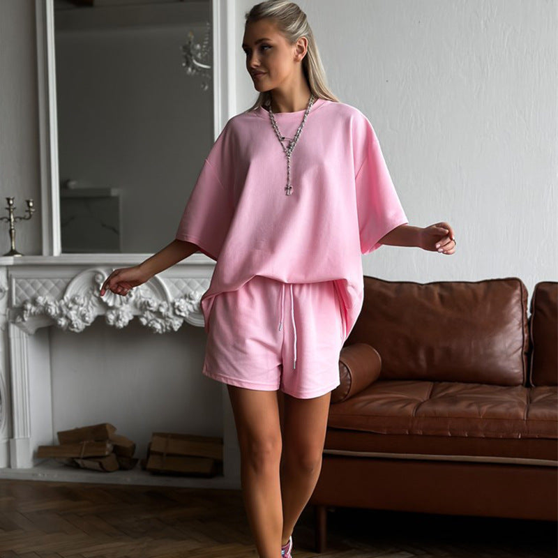 Damen Lässiges Zweiteiler-Set aus oversized T-Shirt und Shorts Drune