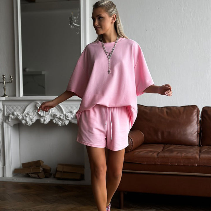 Damen Lässiges Zweiteiler-Set aus oversized T-Shirt und Shorts Drune