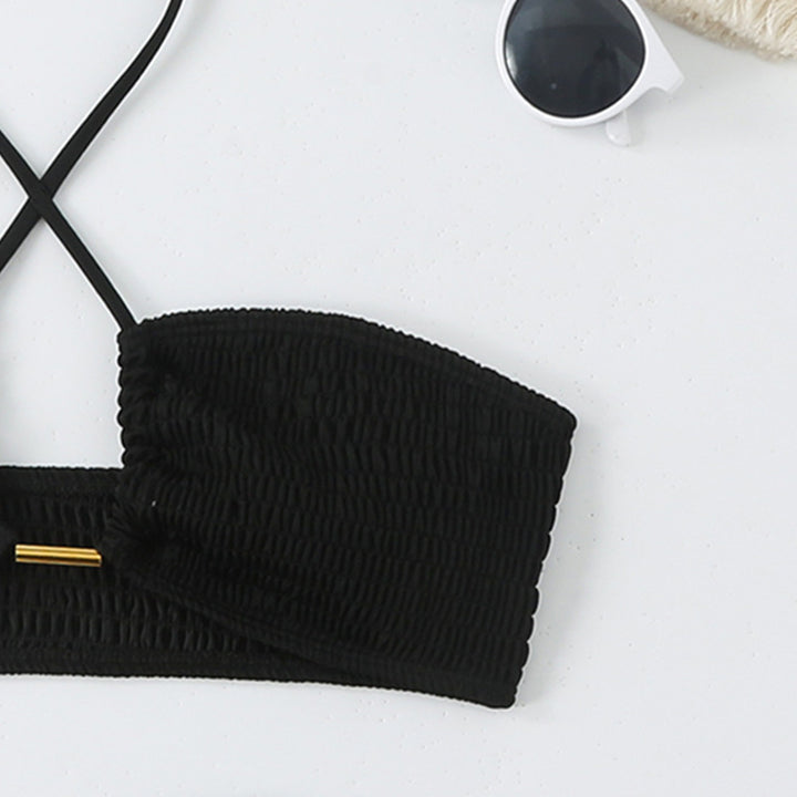 Damen Bikini-Set mit gerafftem Bandeau-Oberteil und hoch geschnittenen Höschen Drune