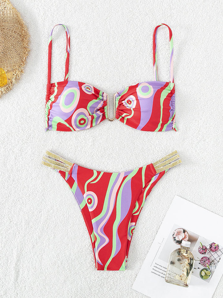 Damen Push-Up Bikini-Set mit verstellbaren Trägern und glänzenden Akzenten Drune