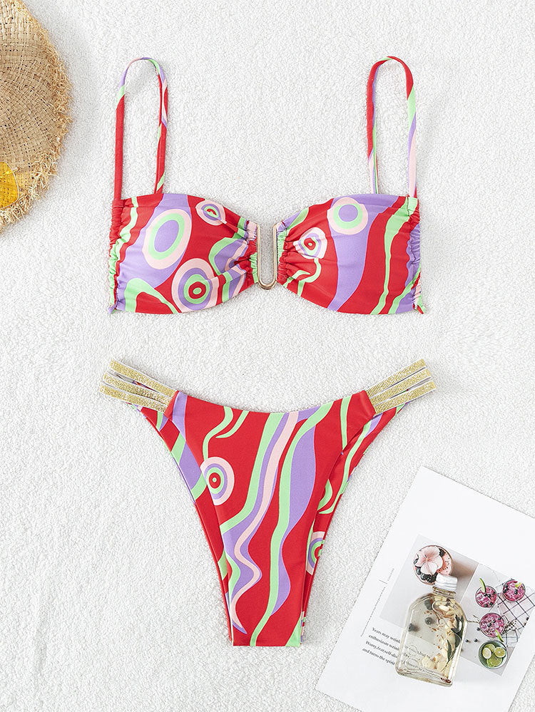 Damen Zweiteiliges Bikini-Set mit modischem Wickeldesign und elastischen Trägern Drune