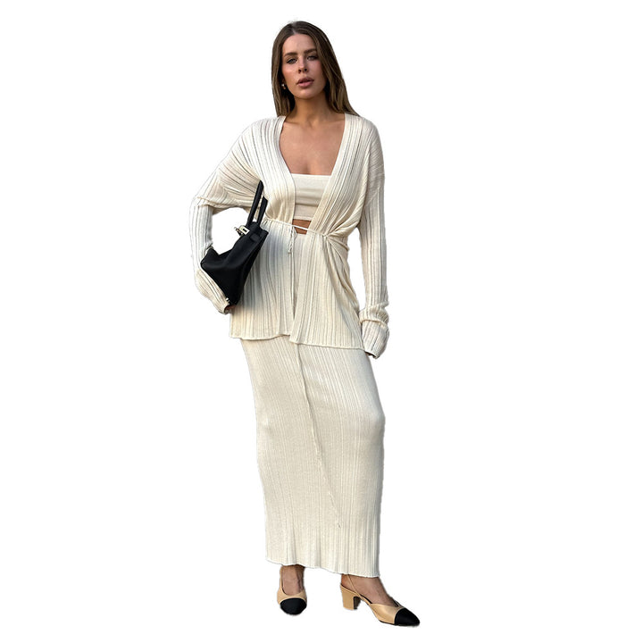 Damen Elegantes Strickensemble mit Überschlagjacke und langem Rock Drune