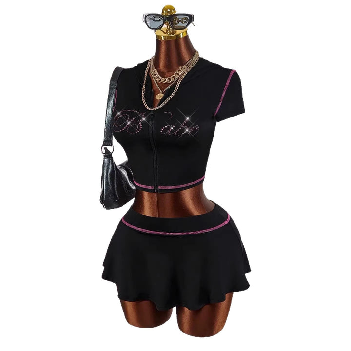 Damen sportliches Crop-Top mit Rock-Set Drune