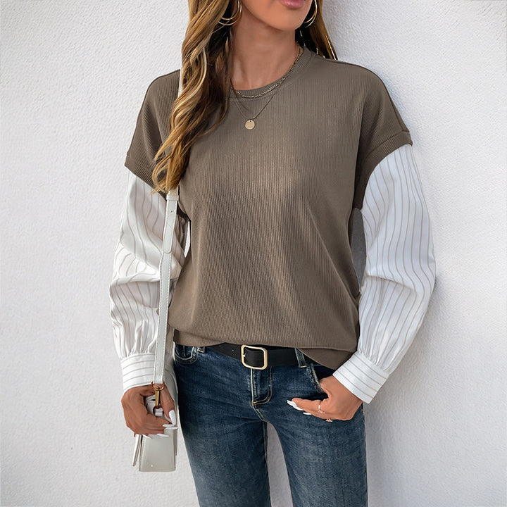 Damen modisches Oberteil mit kreativem Lagenlook und eleganten Krempelärmeln Drune