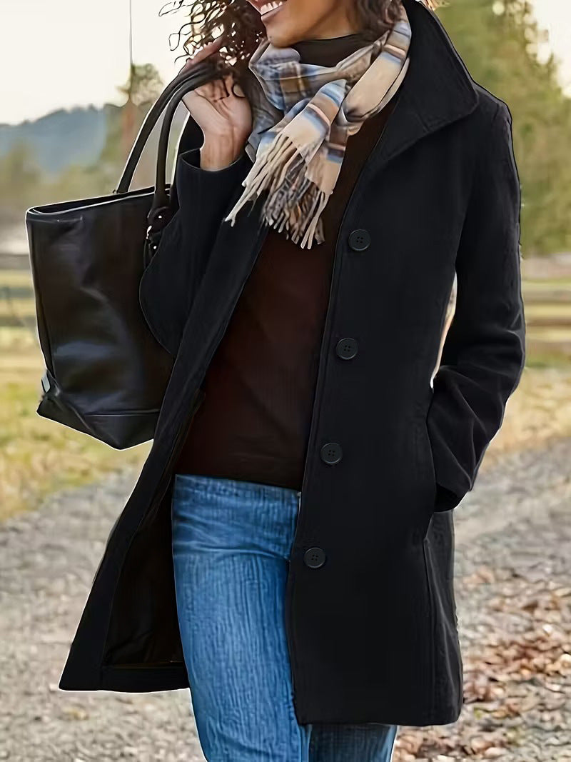 Damen elegante Wollmantel mit modernem Kragen und praktischen Taschen Drune