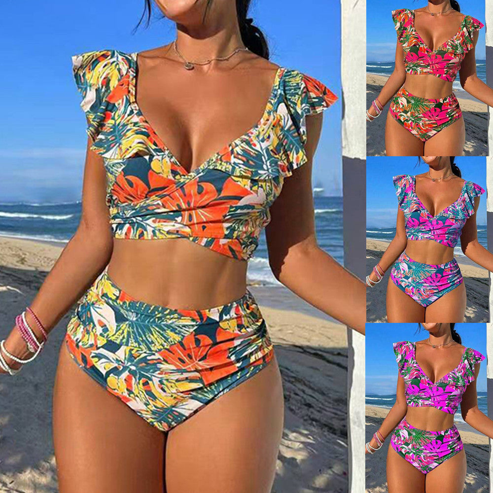 Damen Cropped Bikini-Set mit verspieltem Rüschendesign und elegantem Bindeträgersystem Drune