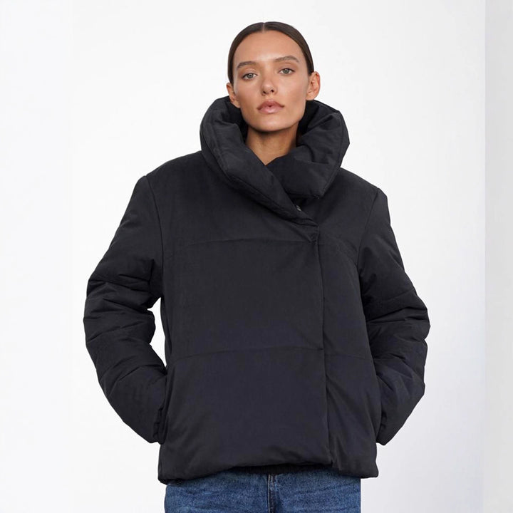 Damen Oversized Daunenjacke mit hohem Kragen und Druckknopfverschluss Drune