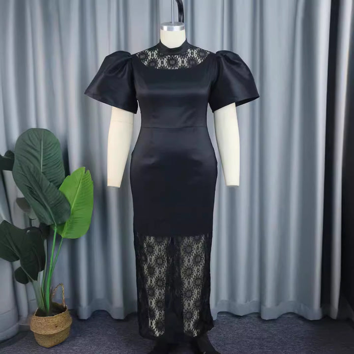 Damen Elegantes Maxikleid mit dekorativen Puffärmeln und romantischem Spitzenunterbau Drune