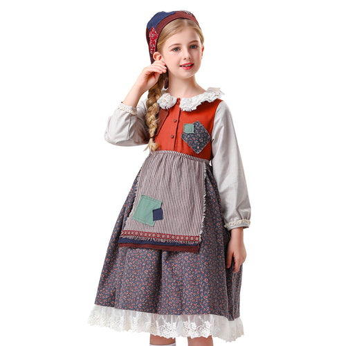 Damen nan vintageinspiriertes Rüschenkleid mit abnehmbarer Schürze und Spitzenbesatz Drune