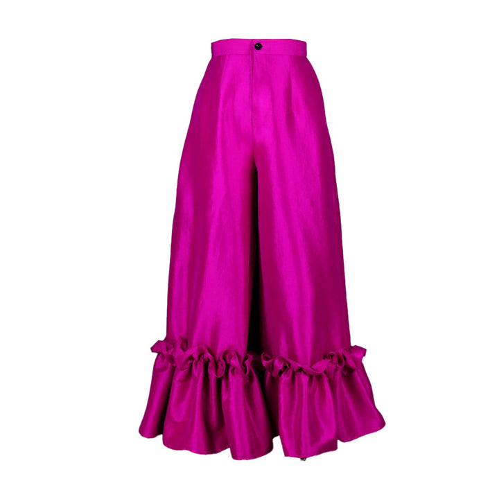 Damen elegante weite Hose mit voluminösem Rüschenabschluss Drune