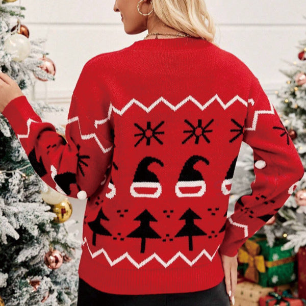 Damen festlicher Weihnachts-Pullover mit verspieltem Motiv und strukturiertem Gewebe Drune