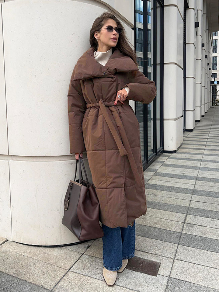 Drune | Lange Pufferjacke mit Gürtel
