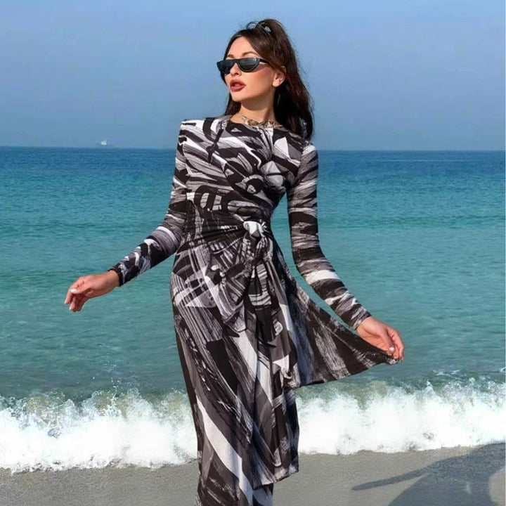 Damen Maxi-Strandkleid mit raffiniertem Wickeldesign Drune