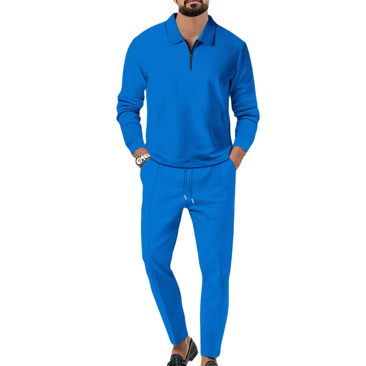 Herren nan Langarm-Henley-Poloshirt mit Halbzip und konischer Jogginghose Drune