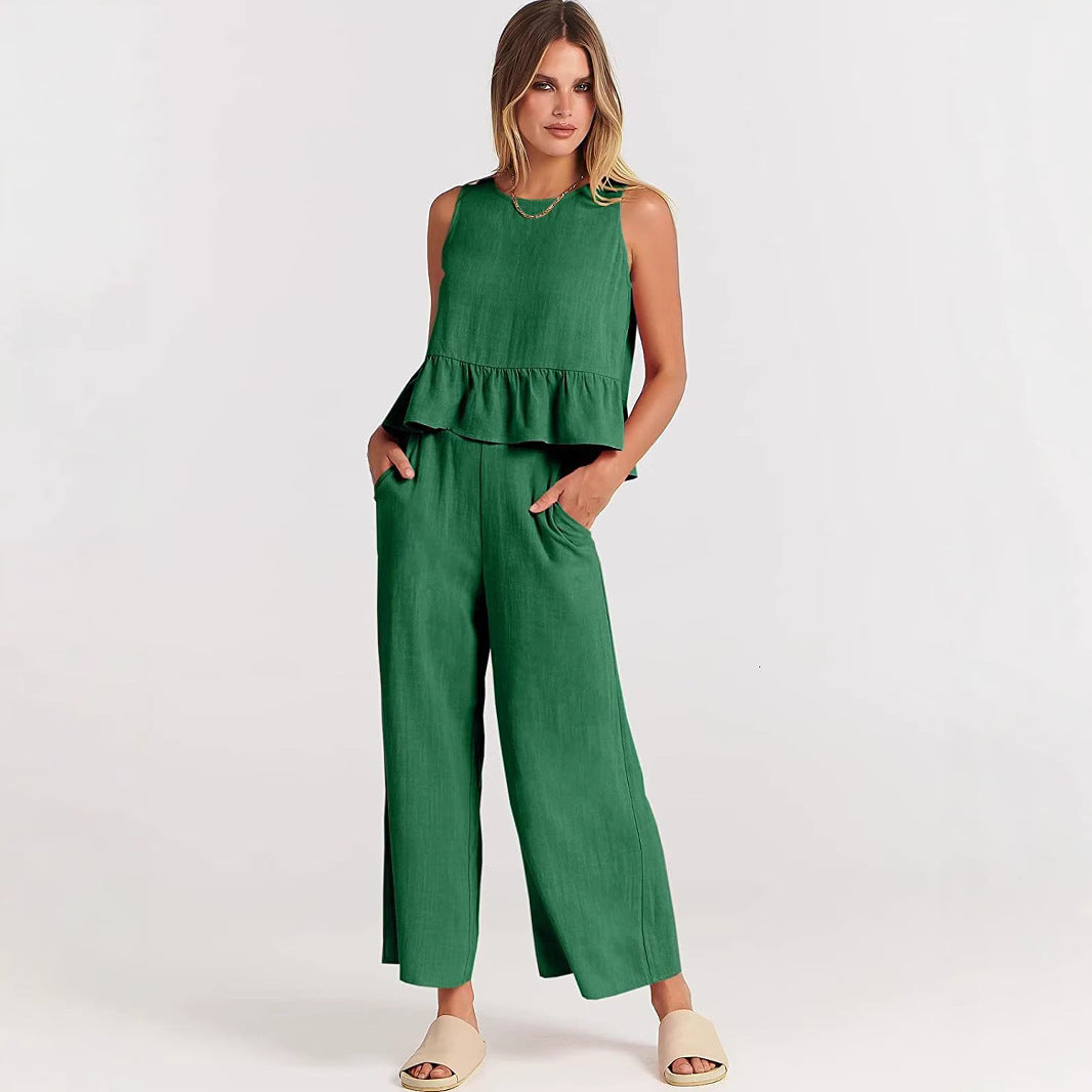 Damen luftige Sommerbluse und weite Hose Drune