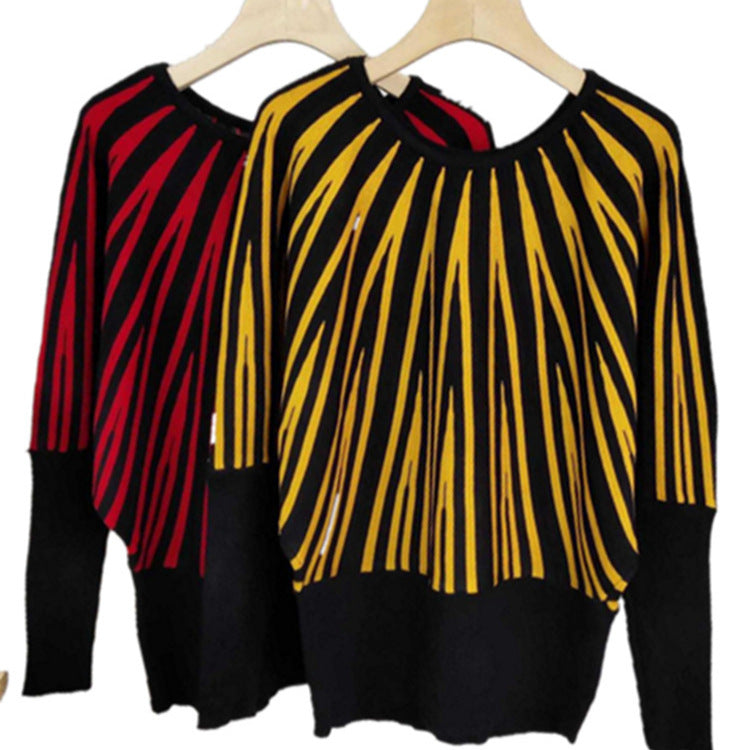 Damen Designer Strickpullover mit asymmetrischem Linienmuster Drune