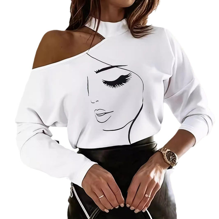 Damen Oversized Sweatshirt mit offener Schulterpartie und elegantem Druck Drune