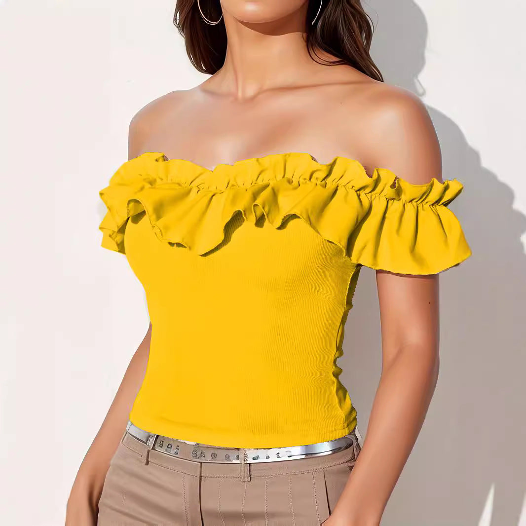 Damen Off-Shoulder Oberteil mit Rüschen Drune