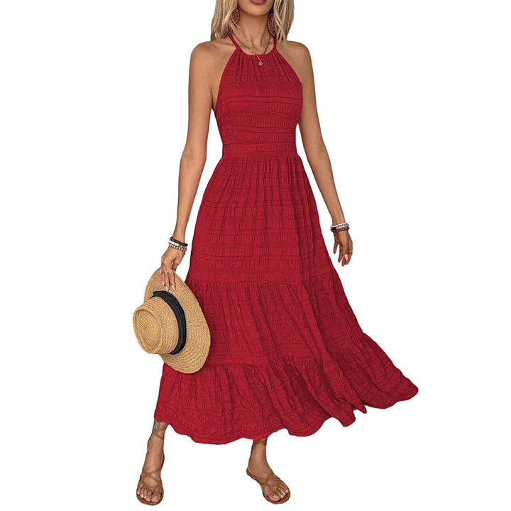 Damen Maxi-Kleid mit offenem Rücken und voluminösem Rüschensaum Drune
