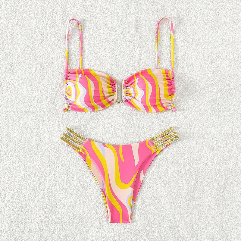 Damen Zweiteiliges Bikini-Set mit modischem Wickeldesign und elastischen Trägern Drune