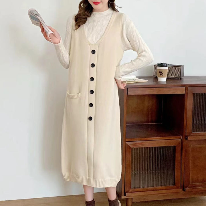 Damen Strapazierfähiges Strickkleid mit Knopfleiste und Taschen Drune