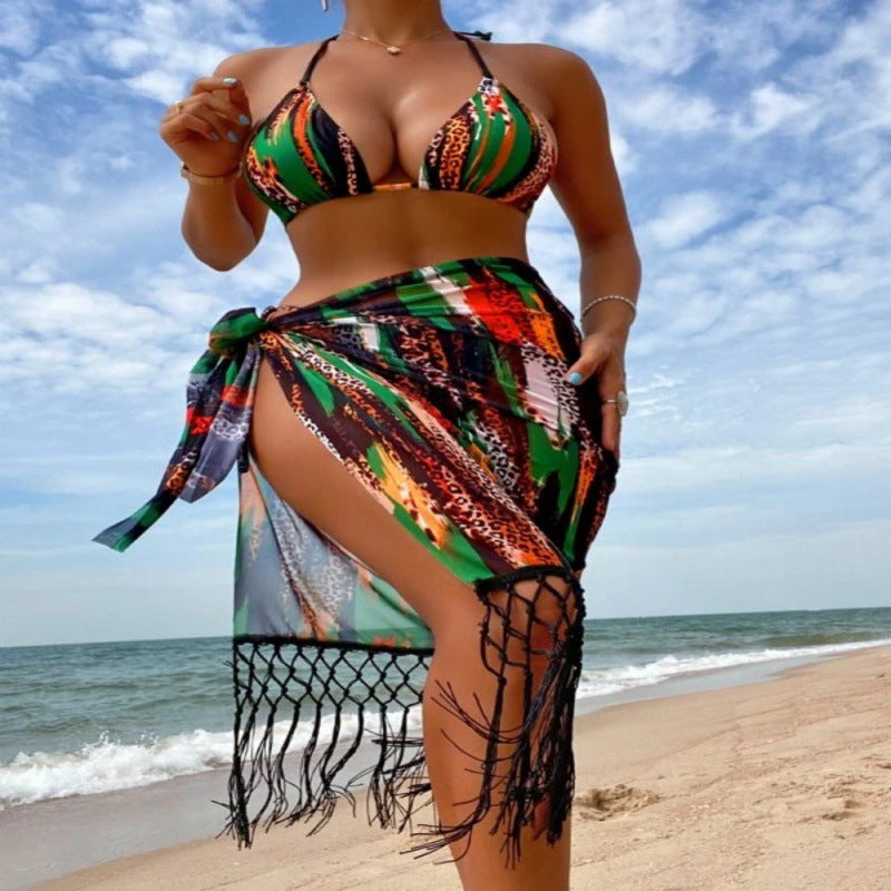 Damen Bikini-Set mit trendigem Fransenüberrock und verstellbaren Trägern Drune